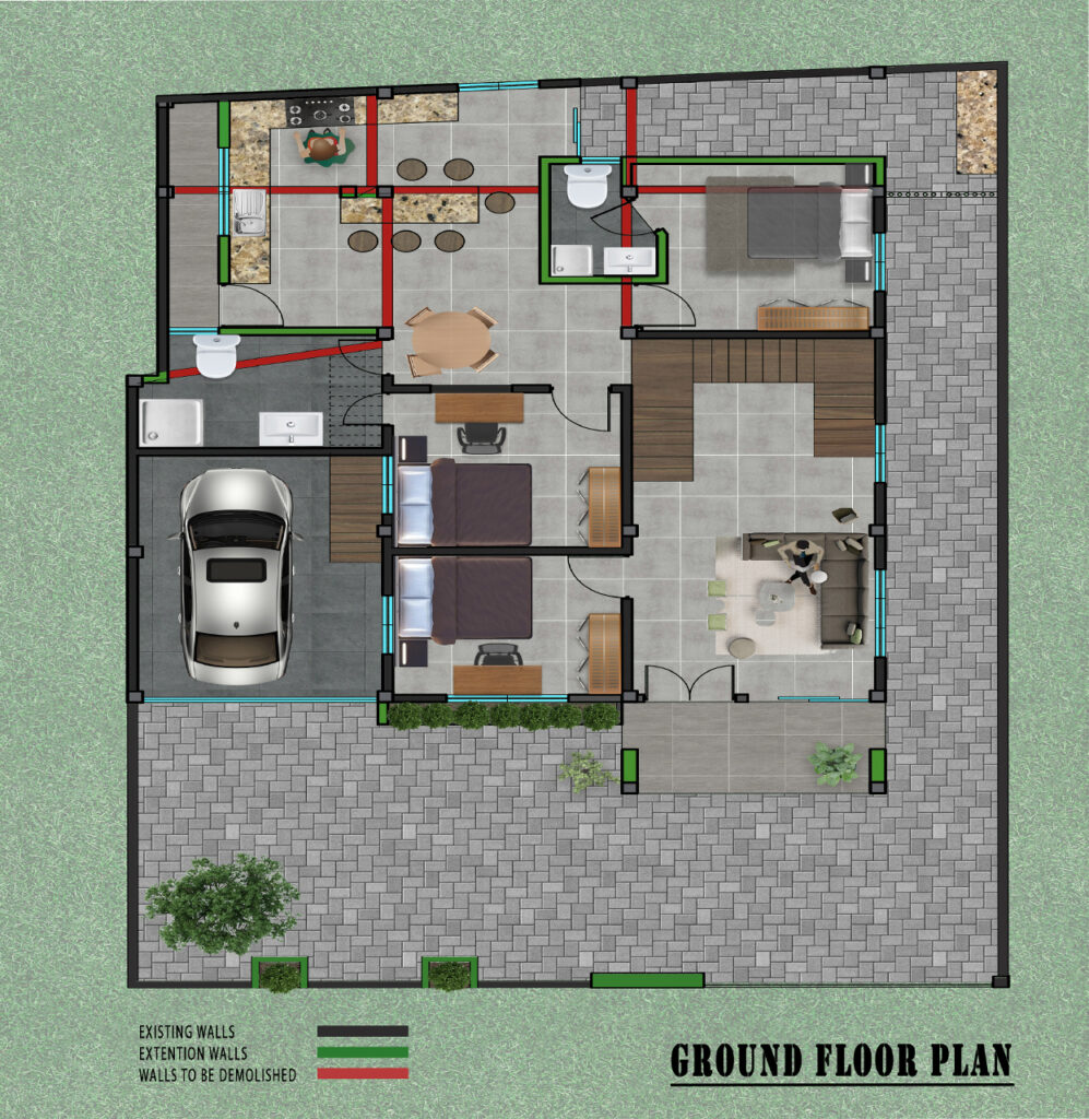 Ground floor plan of a modern house design in UAE by GCC ADEC.