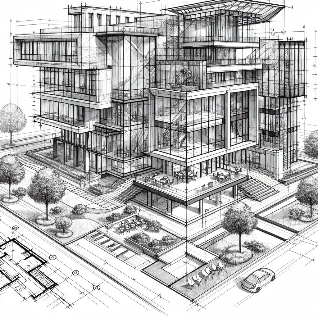 Architectural Design Sketch of a Modern Building by GCC ADEC, UAE