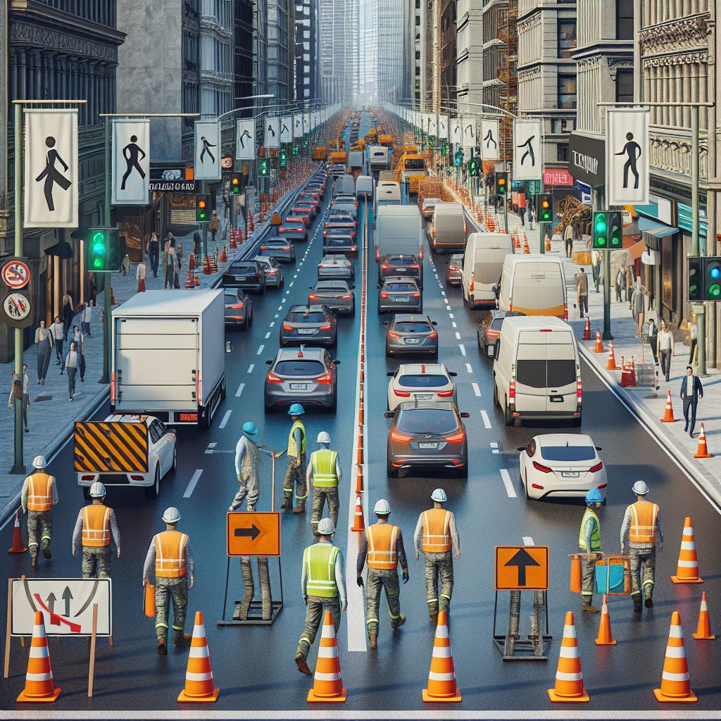 Road traffic diversion with safety measures and construction workers – GCC ADEC.
